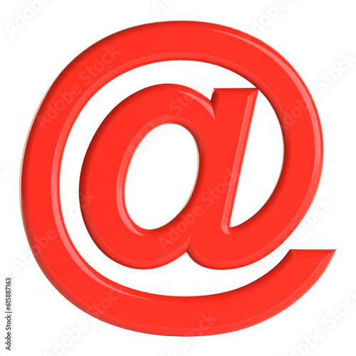 Red email sign. Beautiful font for your design. Isolated on white background. 3D illustration