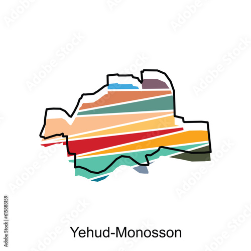 Detailed map of Yehud Monosson city administrative area. vector illustration design template. Cityscape photo