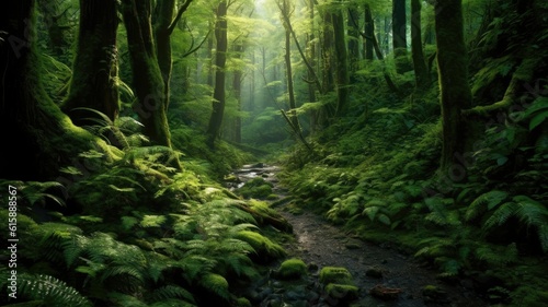 Dense forests embrace you, their lush green canopy whispering secrets of the wilderness. Generative AI
