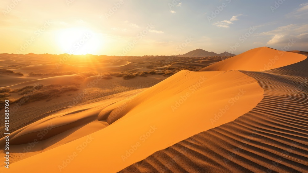 Endless stretches of golden sand extend as far as the eye can see, enticing relaxation and tranquility. Generative AI