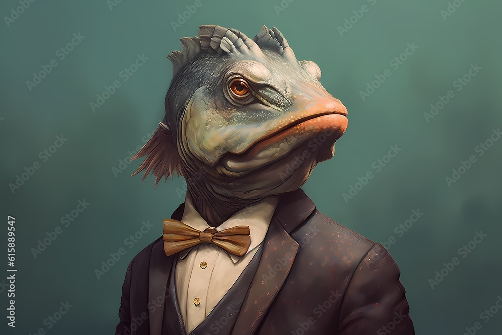 An aquatic creature that looks like a man dressed in a suit