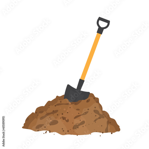 garden shovel in the heap of soil -vector illustration