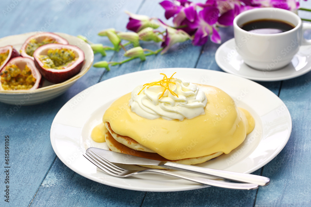 homemade lilikoi passion fruit pancake, Hawaiian food