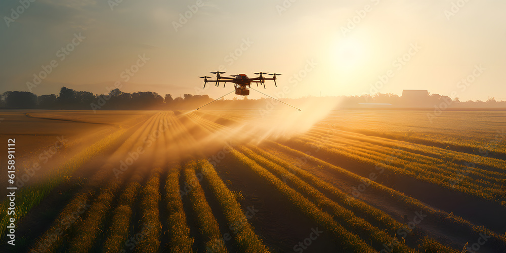 Fototapeta premium Agronomist drone observes and checks growth and health of tobacco leaves. Concept robots agricultural industry. Generation AI