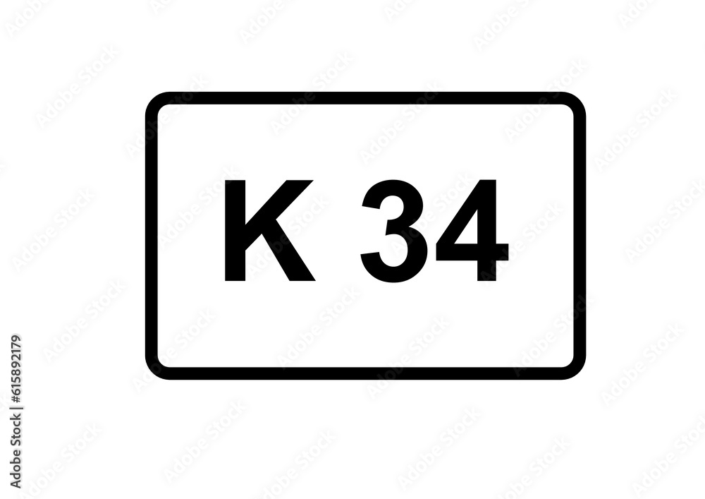 Illustration eines Kreisstraßenschildes der K 34 in Deutschland	