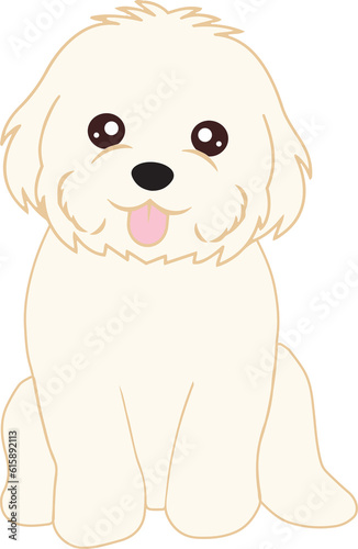 Cute furry cartoon bichon frise puppy isolated