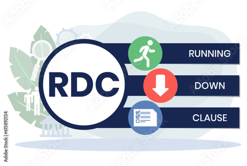 RDC - Running Down Clause acronym. business concept background. vector illustration concept with keywords and icons. lettering illustration with icons for web banner, flyer, landing page