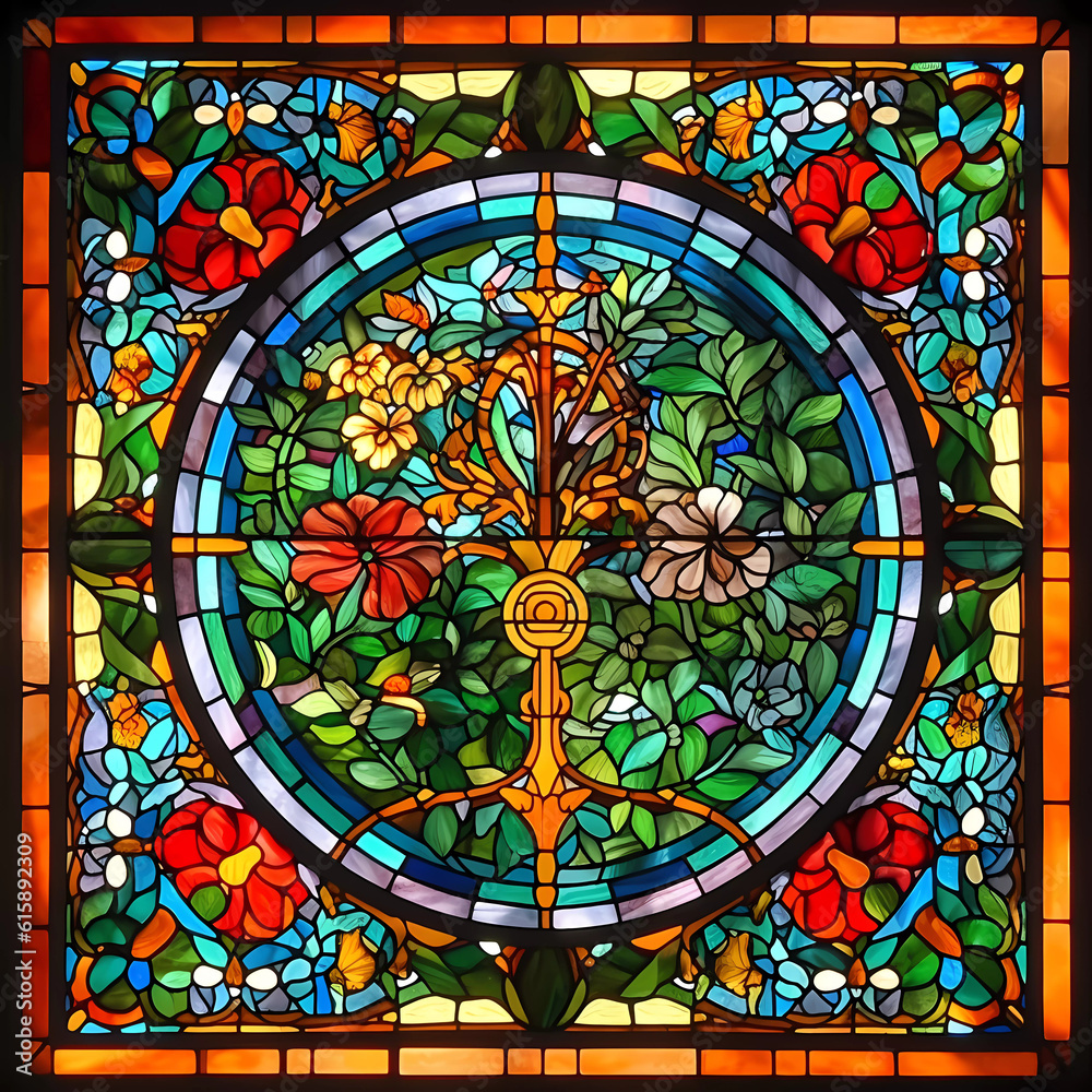 Multi color stained art glass. Generativ AI. 