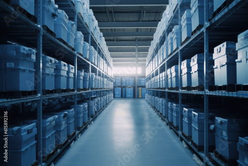 Shelves Inside a Warehouse Stacked with Boxes