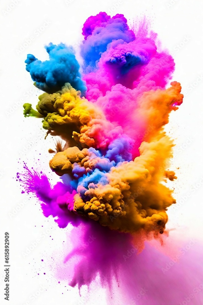 Obraz premium Explosion of colored powder on white background, generative ai