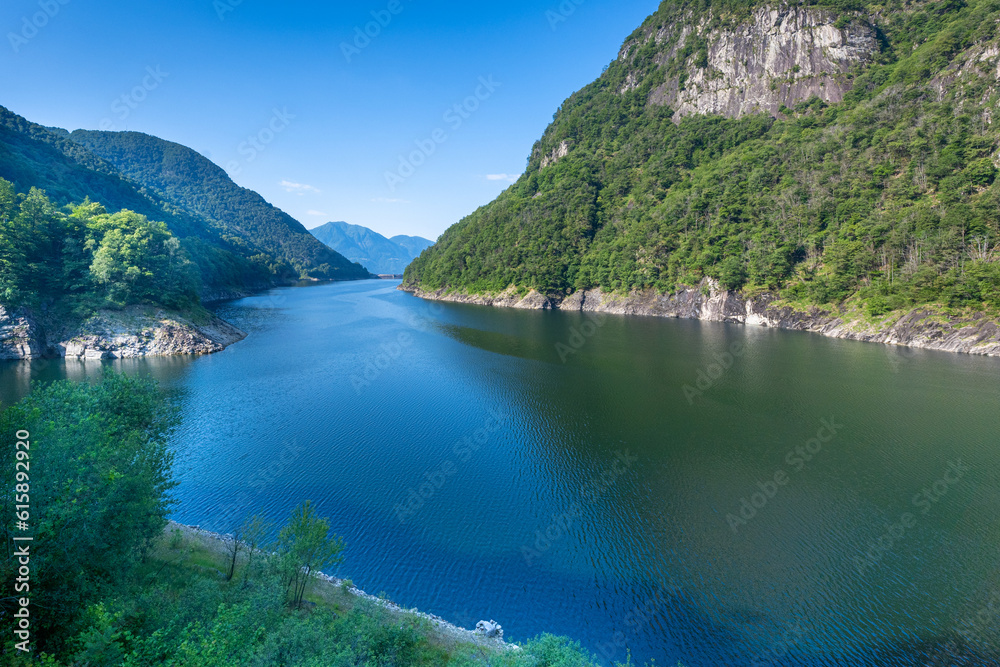 Lago di Vogorno lake, reservoir in the Verzasca valley, Ticino, Switzerland, Europe