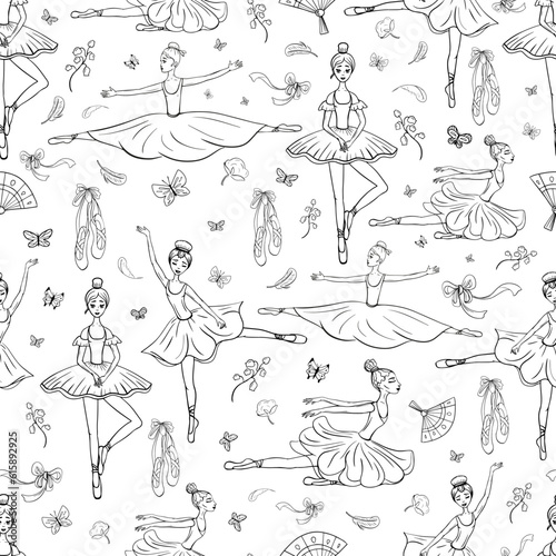 Seamless pattern of ballerina and pointe shoes