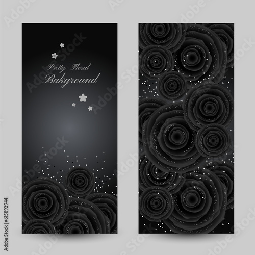 Luxury cards with black glamour roses and platinum confetti.