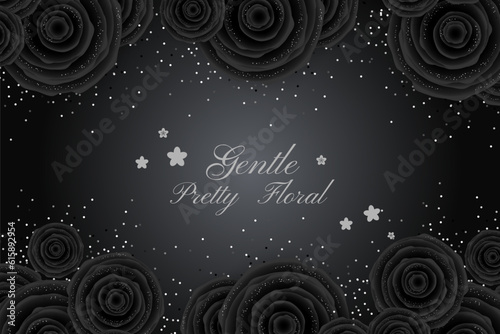 Luxury cards with black glamour roses and platinum confetti.