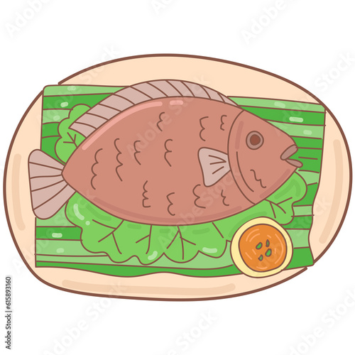 Fototapeta Naklejka Na Ścianę i Meble -  grilled fish doodle cartoon