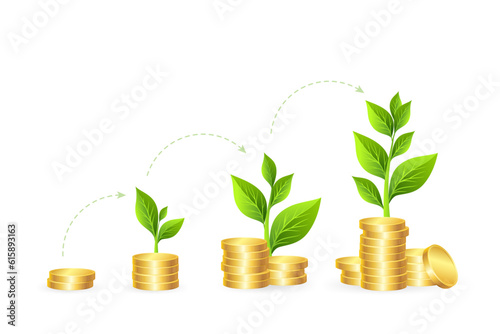 Money growth concept. Vector illustration of coins stacks with g