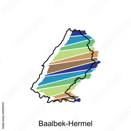 Baalbek Hermel map design template, Vector map of Lebanon with named governorates and travel icons photo