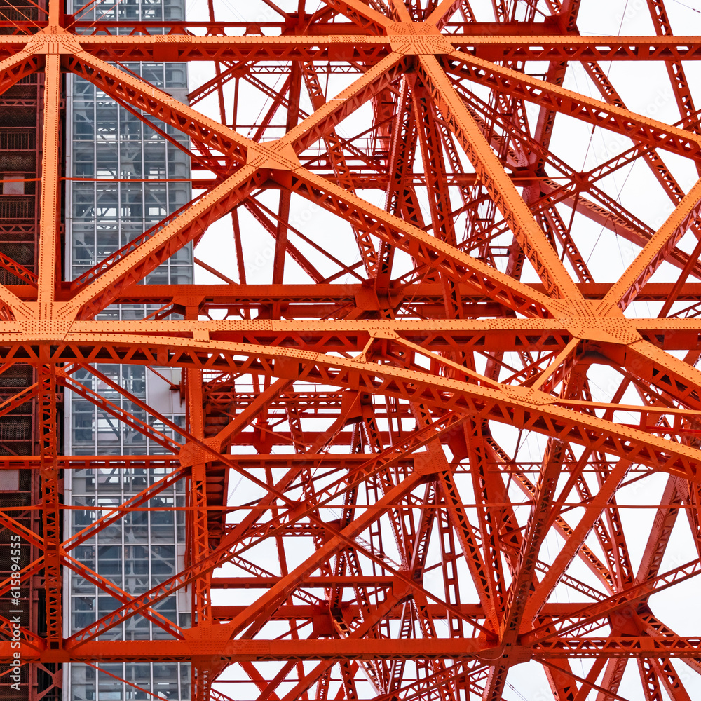 Abstract industry or telecommunication background with detail of steel frames of television tower in Kyoto Japan. Abstract industry or telecommunication background with detail of steel frames of television tower in Kyoto Japan.