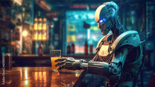 Depressed Robot sitting at the Bar