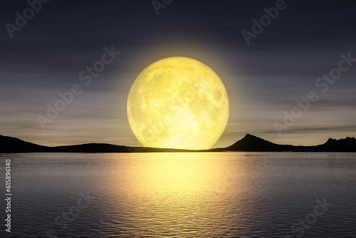 3d rendering of a moon rising over the sey