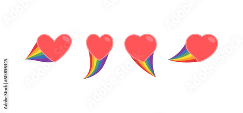 Heart icon with rainbow flag comet. Love diversity, pride month symbol.