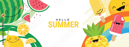 Hello Summer. Vector illustration concept for website design, background, social media banner, travel and holiday ads, sale promotion, poster, marketing material, summer card, party invitation.