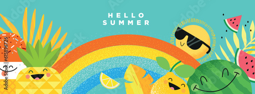 Hello Summer. Vector illustration concept for website design, background, social media banner, travel and holiday ads, sale promotion, poster, marketing material, summer card, party invitation.