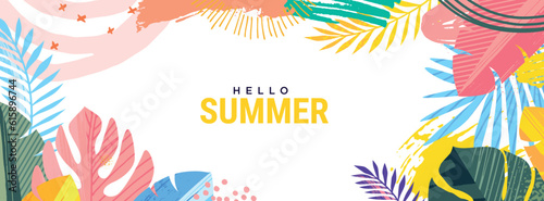 Hello Summer. Vector illustration concept for website design, background, social media banner, travel and holiday ads, sale promotion, poster, marketing material, summer card, party invitation.