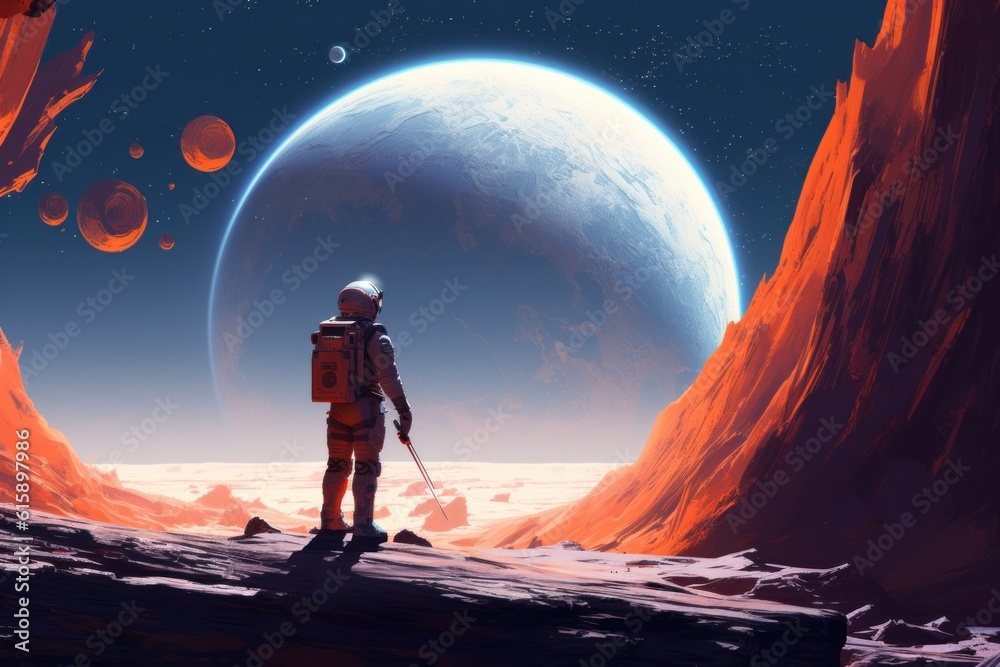 A lone astronaut stranded on a tectonically unstable planet, struggling to survive while also unraveling the secrets of a long-dead alien civilization. Created with Generative AI.