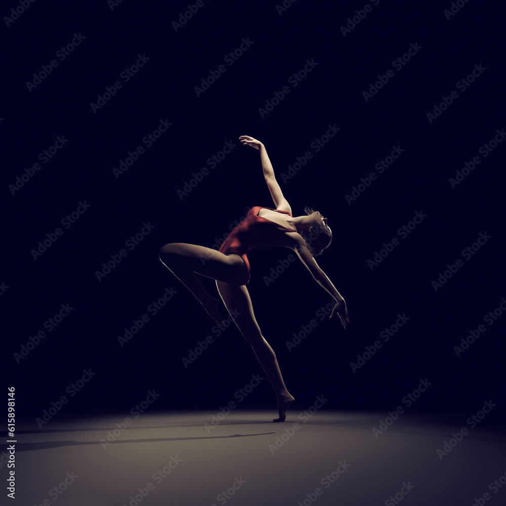 Young and beautiful gymnast in red suit. This is a 3d render illustration.