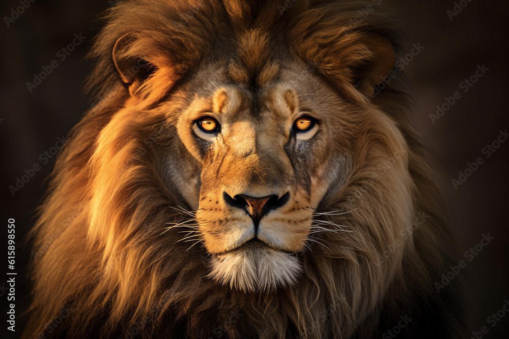 Beautiful lion portrait, AI generated