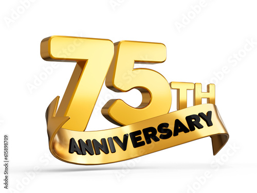 Photos 75th or Seventy Fifth anniversary in gold on white background with shadow