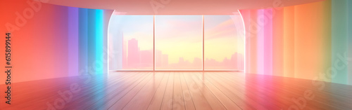 Beautiful futuristic and modern multicolor room with natural sunbeam lighting for product presentation. generated AI