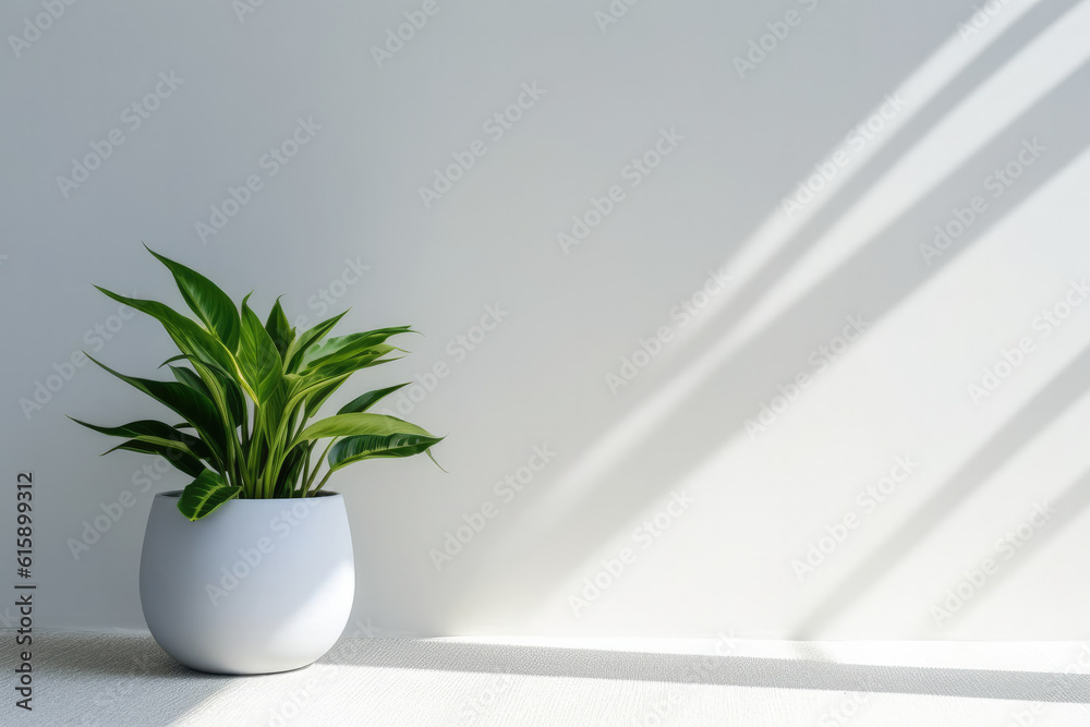 Houseplant on white wall background created with Generative AI technology Houseplant on white wall background created with Generative AI technology
