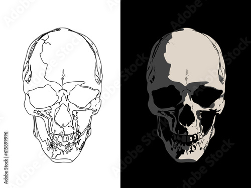 skull on black, black tattoo out line for stencil print.