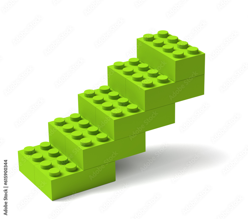 Stairs made of green toy building blocks 3D, advance progress growth concept Stairs made of green toy building blocks 3D, advance progress growth concept