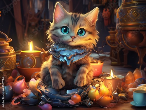 Cute cartoon cat sitting