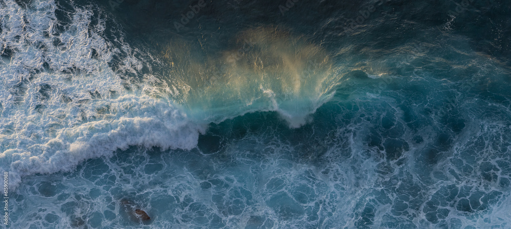 Banner of a giant wave. Perfect for covers and wallpapers. Wave for surfing in turquoise water.