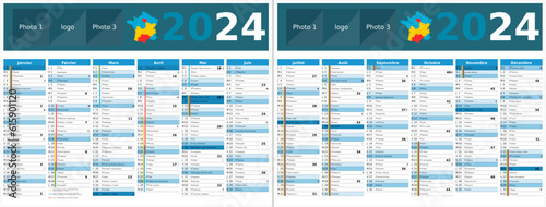 Calendrier 2024 12 mois au format 320 x 420 mm recto verso entièrement modifiable via calques et texte sans serif