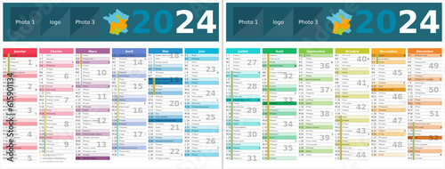 Calendrier 2024 12 mois au format 320 x 420 mm recto verso entièrement modifiable via calques et texte sans serif