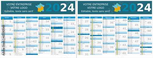 Calendrier 2024 12 mois au format 320 x 420 mm recto verso entièrement modifiable via calques et texte sans serif