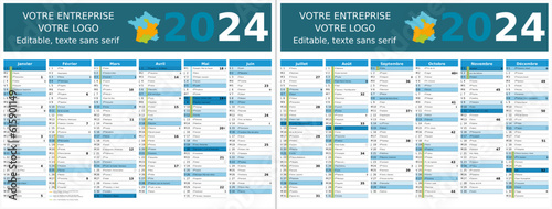 Calendrier 2024 12 mois au format 320 x 420 mm recto verso entièrement modifiable via calques et texte sans serif
