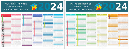 Calendrier 2024 12 mois au format 320 x 420 mm recto verso entièrement modifiable via calques et texte sans serif