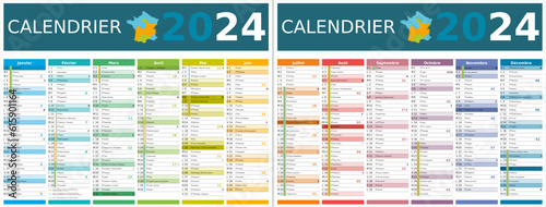 Calendrier 2024 12 mois au format 320 x 420 mm recto verso entièrement modifiable via calques et texte sans serif	