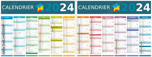 Calendrier 2024 12 mois au format 320 x 420 mm recto verso entièrement modifiable via calques et texte sans serif	