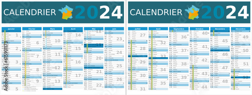 Calendrier 2024 12 mois au format 320 x 420 mm recto verso entièrement modifiable via calques et texte sans serif	