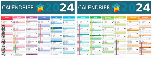 Calendrier 2024 12 mois au format 320 x 420 mm recto verso entièrement modifiable via calques et texte sans serif	