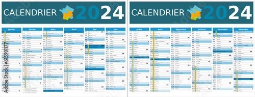 Calendrier 2024 12 mois au format 320 x 420 mm recto verso entièrement modifiable via calques et texte sans serif	