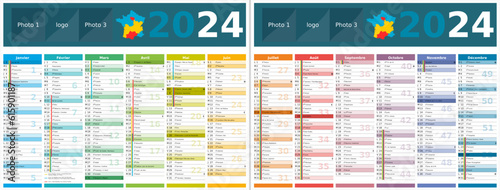 Calendrier 2024 12 mois au format 320 x 420 mm recto verso entièrement modifiable via calques et texte sans serif