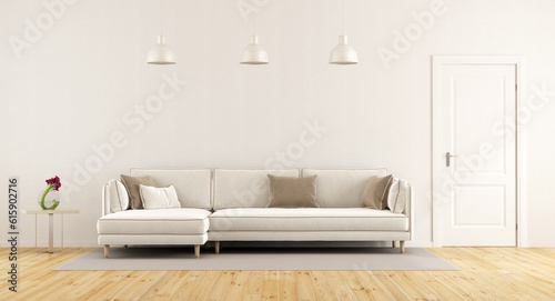 Modern white living room with elegant sofa and closed door - 3d rendering